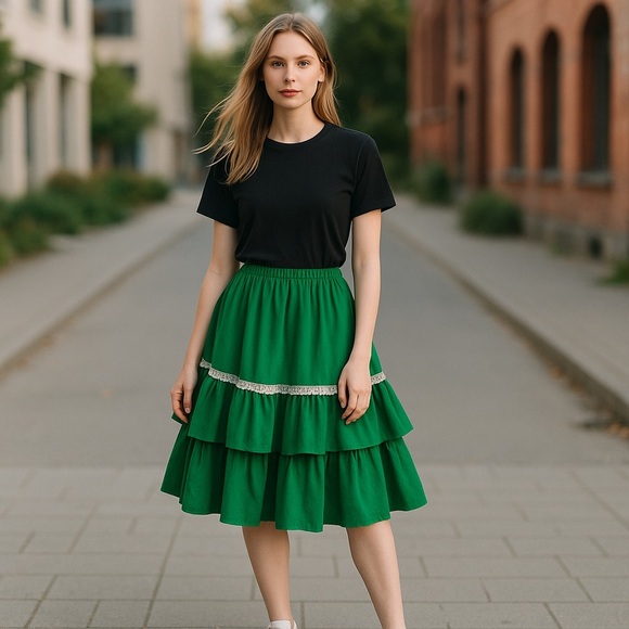 Vintage Kate Schorer Kelly Green Circle Skirt - Picture 1 of 14
